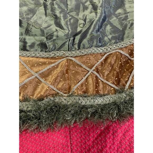 Handmade Luxurious Satin Christmas Tree Skirt 60" Red Gold Green Reversible EUC - Picture 9 of 12